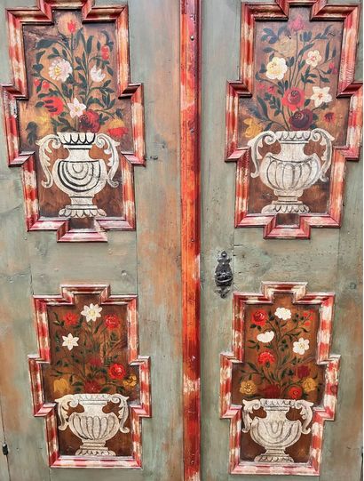 ARMOIRE DE MARIAGE en résineux repeint vert...