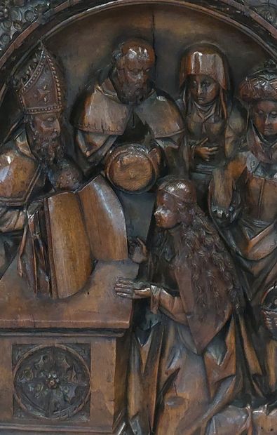 Carved wooden PANEL decorated with religious...