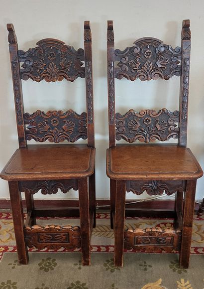 THREE moulded and carved wooden CHAIRS, velvet...