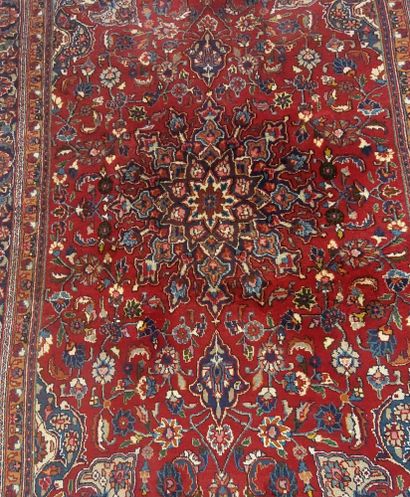 Handmade wool MASHHAD CARPET in blue and...