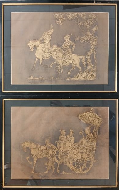 China, Han style, circa 1970, 

Three gold-enhanced...