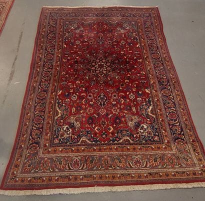 Handmade wool MASHHAD CARPET in blue and...