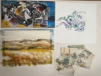 CARTON A DESSINS comprenant aquarelles, pastels,...