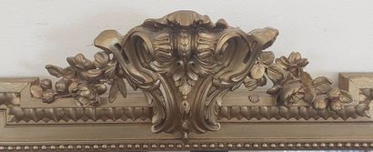 Wooden and gilded stucco MIRROR with pediment...