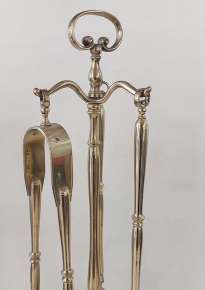 three-piece bronze CHIMNEY KIT (tongs, shovel,...