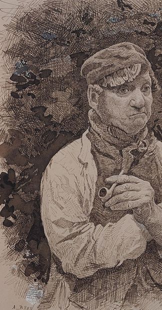 Alexandre BRUN (1854-c.1941) 

Man with pipe

Ink...