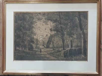 19th century French school 

Landscape 

Charcoal...