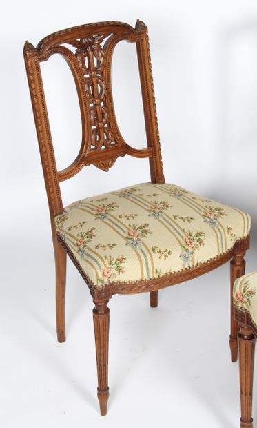 FOUR LOUIS XVI STYLE CHAIRS
in natural wood,...