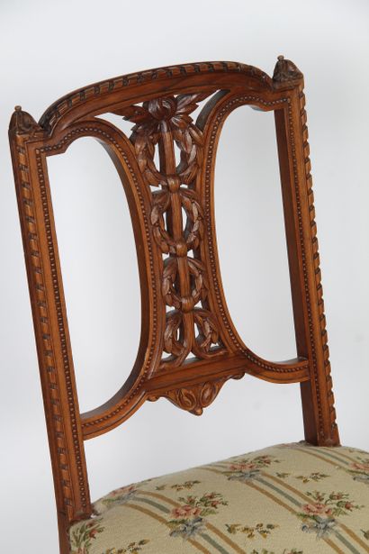 FOUR LOUIS XVI STYLE CHAIRS
in natural wood,...