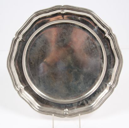 TWO ROUND DISHES
in silver-plated metal,...