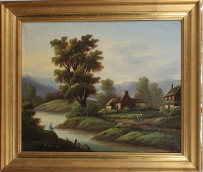 19th CENTURY SCHOOL 
Landscape with a boat...