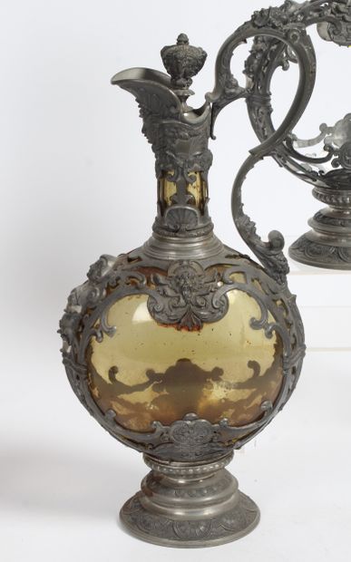 GLASSWARE LOT.
Three crystal decanters with...
