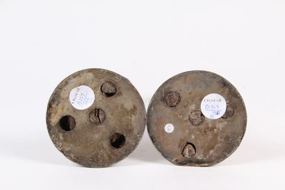 LARGE PAIR OF CANDLES, in silver-plated copper,...