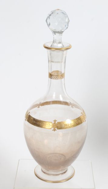GLASSWARE LOT.
Three crystal decanters with...