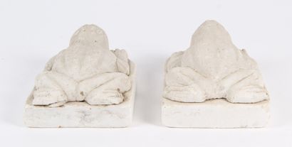 TWO FROGS
in carved white marble.
H. 8 x...
