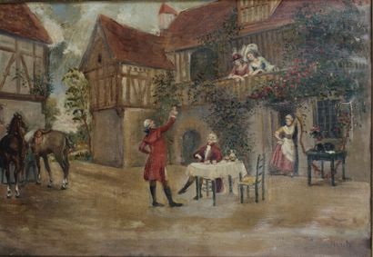 XXth CENTURY SCHOOL
Galant scene
Oil on canvas,...