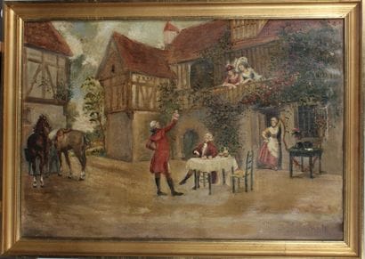 XXth CENTURY SCHOOL
Galant scene
Oil on canvas,...