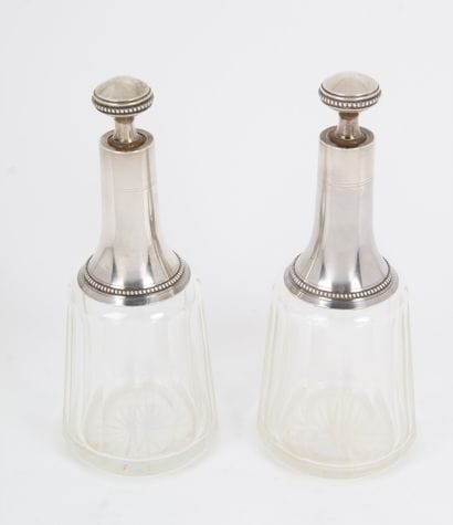 TWO LARGE BOTTLES, crystal, 950 thousandths...
