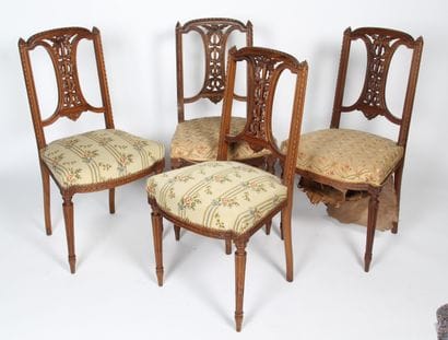 FOUR LOUIS XVI STYLE CHAIRS
in natural wood,...