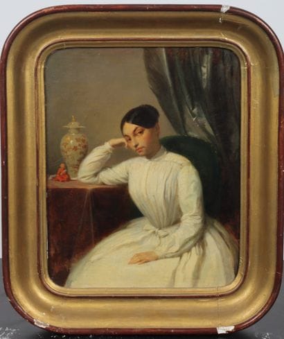 19th CENTURY SCHOOL
Woman in white dress
Oil...