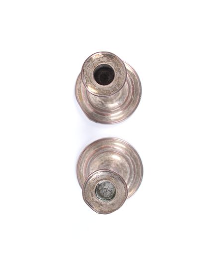 LARGE PAIR OF CANDLES, in silver-plated copper,...
