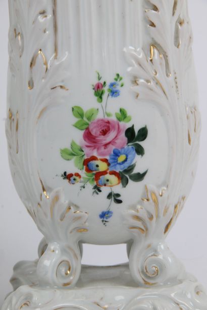 PAIR OF VASES, in white porcelain from Paris,...