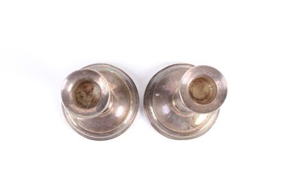 SMALL PAIR OF CANDLES, in silver-plated copper,...