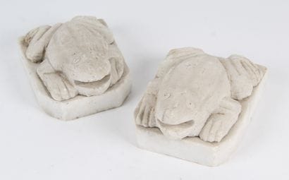 TWO FROGS
in carved white marble.
H. 8 x...