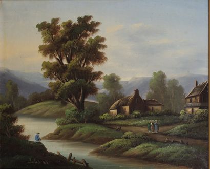 19th CENTURY SCHOOL 
Landscape with a boat...