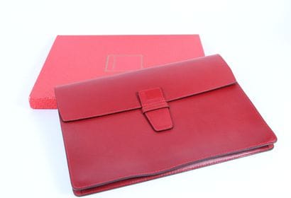 LANCEL Clutch bag in light red leather with...