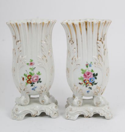PAIR OF VASES, in white porcelain from Paris,...