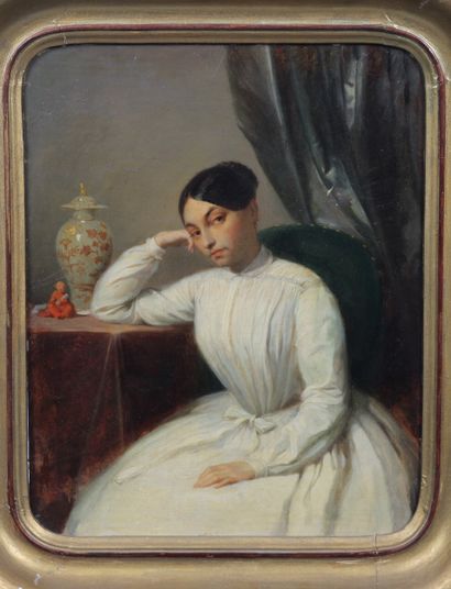 19th CENTURY SCHOOL
Woman in white dress
Oil...