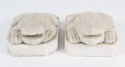 TWO FROGS
in carved white marble.
H. 8 x...