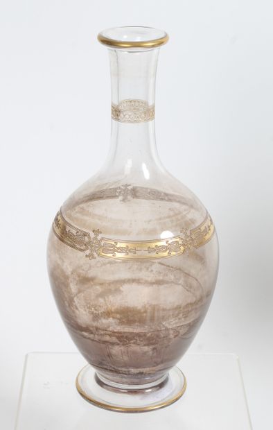 GLASSWARE LOT.
Three crystal decanters with...