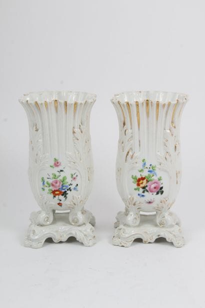 PAIR OF VASES, in white porcelain from Paris,...