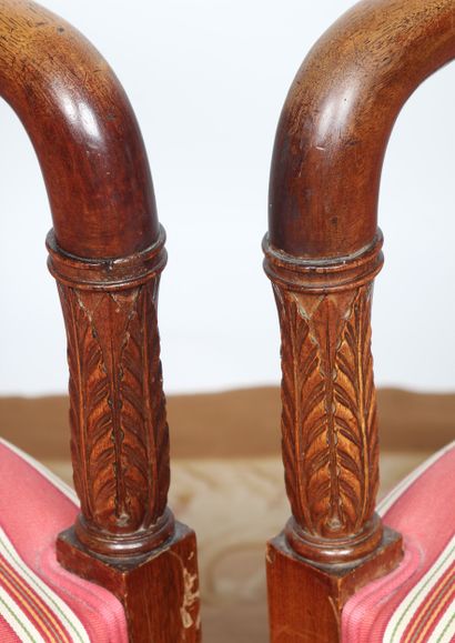 TWO RESTORATION STYLE CHAIRS, mahogany, slightly...