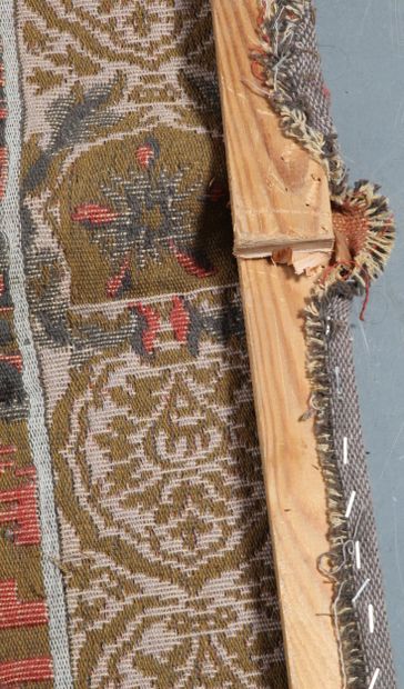 Machine-woven tapestry depicting a knight...