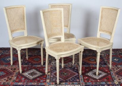 SUITE OF FOUR LOUIS XVI STYLE CHAIRS, with...