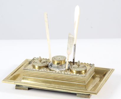 Antique bronze inkwell, restored, rectangular...