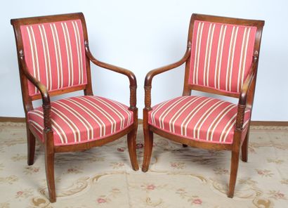 TWO RESTORATION STYLE CHAIRS, mahogany, slightly...