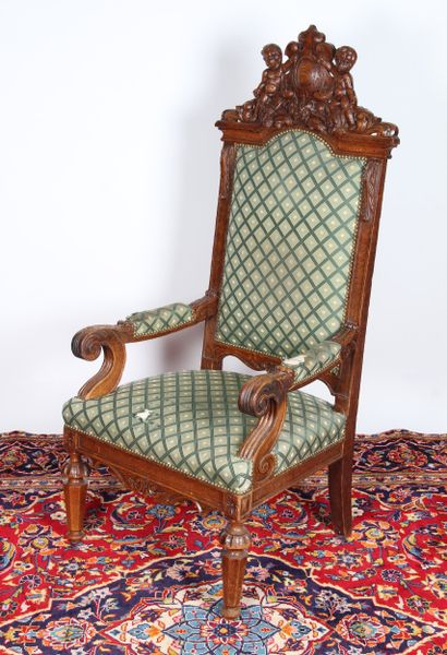 Large Renaissance-style armchair, carved...