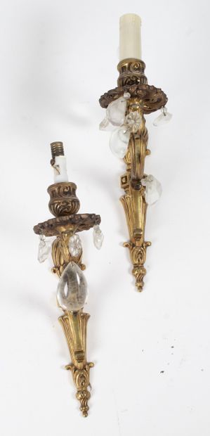 SET OF TWO PAIRS OF GILDED BRONZE WALL SCONCES.
Pair...