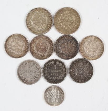 LOT DE PIÈCE EN ARGENT :
2 pièces 50 Fr type...