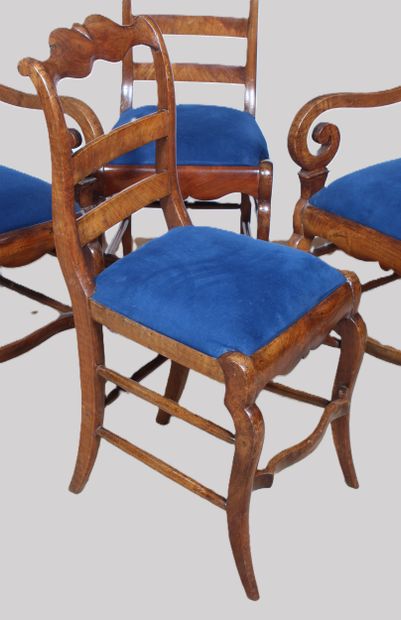 TWO walnut armchairs and two chairs, English...