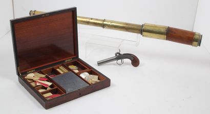 LOT consisting of: 
A three-section brass...