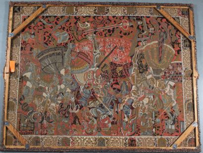Machine-woven tapestry depicting a knight...