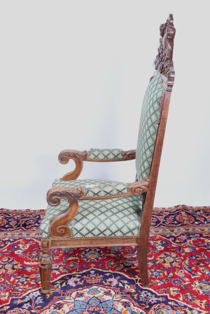 Large Renaissance-style armchair, carved...