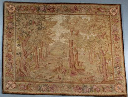 Semi-mechanical tapestry featuring a woodland...