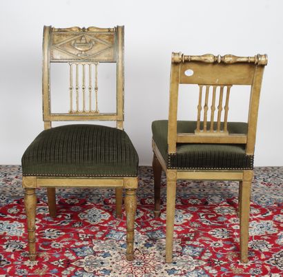 PAIR OF DIRECTOIRE EPOQUE CHAIRS, in two-tone...