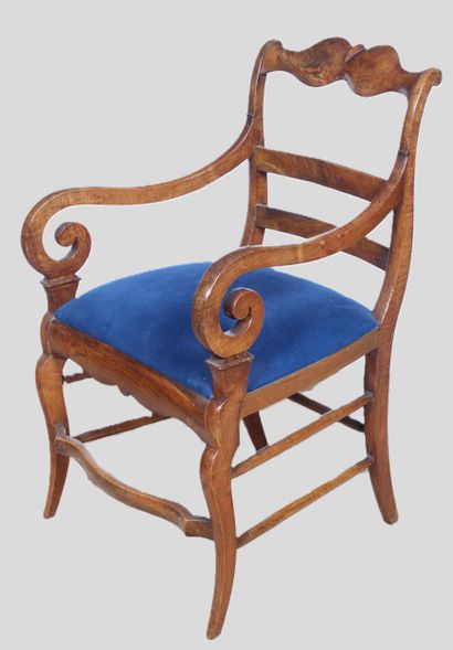 TWO walnut armchairs and two chairs, English...